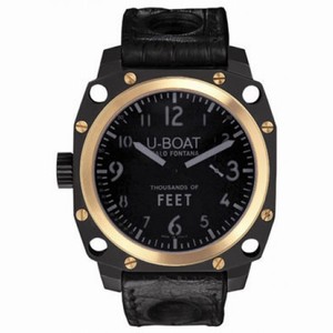 U Boat Thousands of Feet Black Dial 18kt Yellow Gold Black Leather Men's Watch 5328