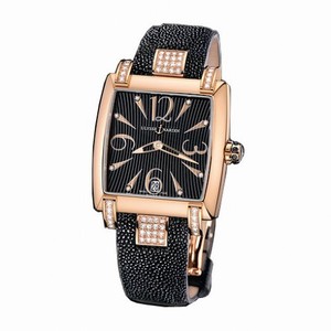 Ulysse Nardin Caprice Black Dial 18kt Rose Gold Diamond Black Alligator Leather Ladies Watch 136-91C-06-02