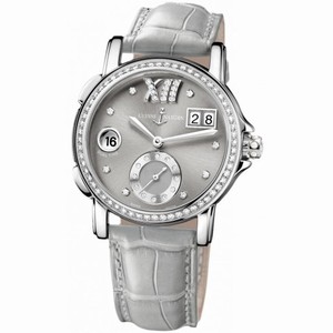 Ulysse Nardin Charcoal Diamond Dial Stainless Steel Grey Leather Ladies Watch 243-22B-30-02