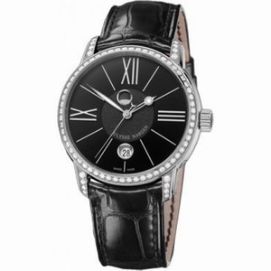 Ulysse Nardin Classico Luna Black Dial Stainless Steel Diamond Black Alligator Leather Men's Watch 8293-122B-2-42