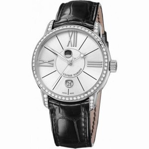 Ulysse Nardin Classico Luna Silver Dial Diamond Black Alligator Leather Men's Watch 8293-122B-2-41
