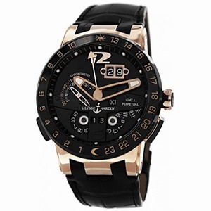 Ulysse Nardin El Toro GMT Black Dial 18kt Rose Gold Black Leather Men's Watch 326-03