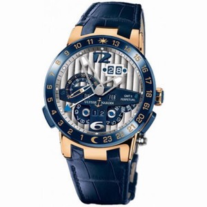 Ulysse Nardin El Toro GMT Silver Dial 18kt Rose Gold Blue Leather Men's Watch 326-00