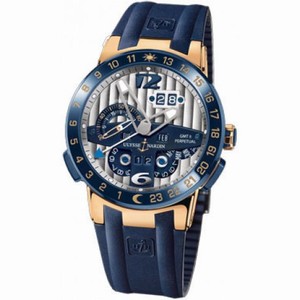 Ulysse Nardin El Toro GMT Silver Dial 18kt Rose Gold Blue Rubber Men's Watch 326-00-3