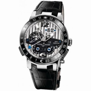 Ulysse Nardin El Toro GMT Silver Dial Platinum Black Leather Men's Watch 329-00