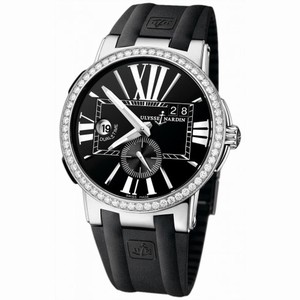 Ulysse Nardin Executive Dual Time Black Dial Diamond Bezel Black Leather Men's Watch 243-00B-3-42