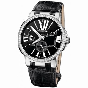 Ulysse Nardin Executive Dual Time Black Dial Diamond Bezel Black Leather mens Watch 243-00B-42