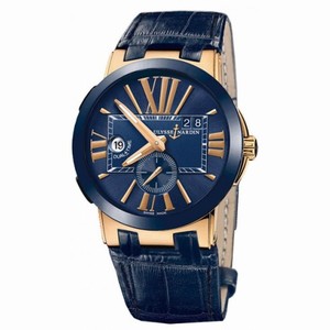Ulysse Nardin Executive Dual Time Blue Dial 18K Rose Gold Blue Alligator Leather Men's Watch 246005-43