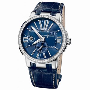 Ulysse Nardin Executive Dual Time Blue Dial Diamond Bezel Blue Leather Men's Watch 243-00B-43