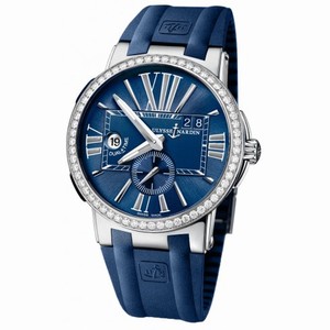 Ulysse Nardin Executive Dual Time Blue Dial Diamond Bezel Blue Rubber Men's Watch 243-00B-3-43