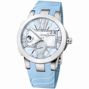 Ulysse Nardin Executive Dual Time Blue Mother of Pearl Diamond Dial Blue Rubber Ladies Watch 243-10-3-393