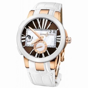 Ulysse Nardin Executive Dual Time Brown Dial White Alligator Leather Ladies Watch 246-10/30-05