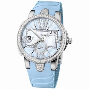 Ulysse Nardin Executive Dual Time Lady Blue Mother Of Pearl Dial Rubber Strap Automatic Ladies Watch 243-10B-3C-393