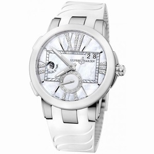 Ulysse Nardin Executive Dual Time Mother of Pearl Diamond Dial Stainless Steel White Rubber Ladies Watch 243-10-3-391