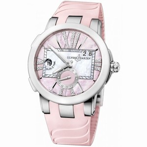 Ulysse Nardin Executive Dual Time Pink Mother of Pearl Dial Stainless Steel Pink Rubber Ladies Watch 243-10-3-397