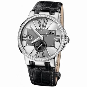 Ulysse Nardin Executive Dual Time Silver Dial Diamond Bezel Black Leather Men's Watch 243-00B-421
