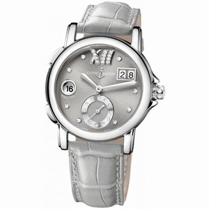 Ulysse Nardin GMT Big Date Grey Dial Stainless Steel Grey Leather Ladies Watch 243-22-30-02