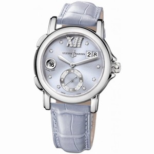 Ulysse Nardin GMT Big Date Purple Diamond Dial Stainless Steel Puple Leather Ladies Watch 243-22-30-07