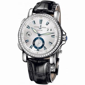 Ulysse Nardin GMT Big Date Silver Dial Stainless Steel Black Leather Men's Watch 243-55B-91