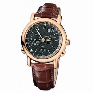 Ulysse Nardin GMT Perpetual Black Dial 18kt Rose Gold Brown Leather Men's Watch 326-22-92