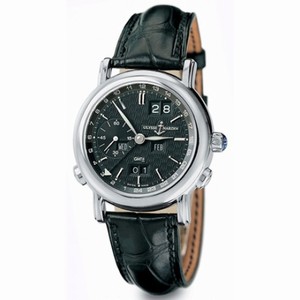 Ulysse Nardin GMT Perpetual Black Dial 18kt White Gold Black Leather Men's Watch 320-22-92