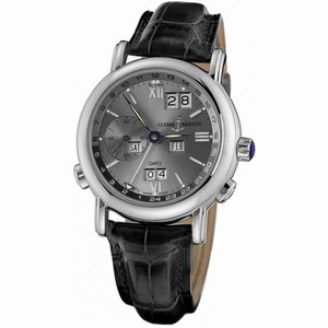 Ulysse Nardin GMT Perpetual Grey Dial 18kt White Gold Black Leather Men's Watch 320-22-32
