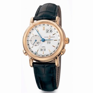 Ulysse Nardin GMT Perpetual Silver Dial 18kt Rose Gold Black Leather Men's Watch 326-22
