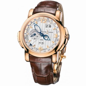 Ulysse Nardin GMT Perpetual Silver Dial 18kt Rose Gold Brown Leather Men's Watch 326-60-60
