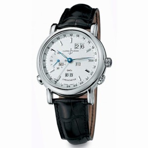 Ulysse Nardin GMT Perpetual Silver Dial 18kt White Gold Black Leather Men's Watch 320-22