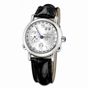 Ulysse Nardin GMT Perpetual Silver Dial 18kt White Gold Black Leather Men's Watch 320-22-31