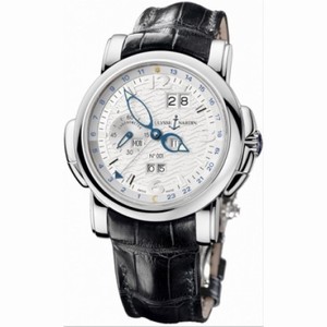 Ulysse Nardin GMT Perpetual Silver Dial 18kt White Gold Black Leather Men's Watch 320-60-60