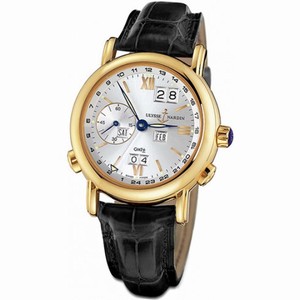Ulysse Nardin GMT Perpetual Silver Dial 18kt Yellow Gold Black Alligator Leather Men's Watch 321-22