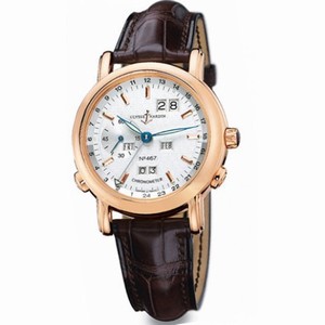 Ulysse Nardin GMT Perpetual Silver Dial 18kt Yellow Gold Brown Leather Automatic Men's Watch 322-88-91