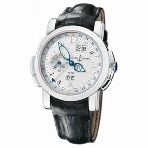 Ulysse Nardin GMT Perpetual White Guilloche Dial Leather Strap Automatic Men's Watch 329-60
