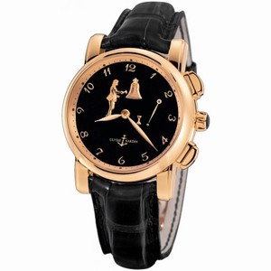 Ulysse Nardin Hour Striker Black Dial 18kt Rose Gold Black Leather Men's Watch 6106-103-E2
