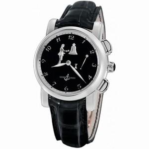 Ulysse Nardin Hourstriker Black Dial Platinum Black Leather Men's Watch 6109-103-E2