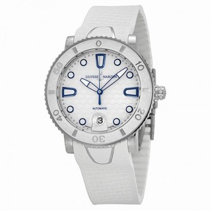 Ulysse Nardin Lady Marine Diver Mother of Pearl White Rubber Automatic Ladies Watch 8103-101-3-00