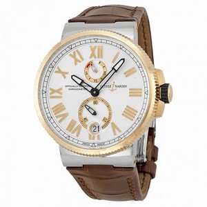 Ulysse Nardin Marine Chronometer Silver Dial Brown Leather Men's Watch 1185-122-41