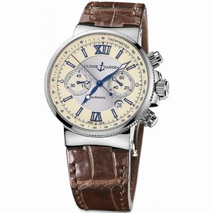 Ulysse Nardin Maxi Marine Chronograph Ivory Dial Brown Leather Automatic Men's Watch 353-66-314