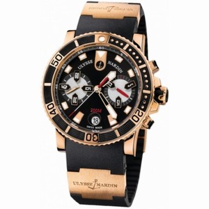 Ulysse Nardin Maxi Marine Diver Chronograph Black Dial 18 Carat Rose Gold Case Black Rubber Band Men's Automatic Watch 8006-102-3a/92