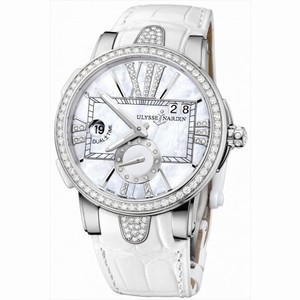 Ulysse Nardin Mother of Pearl Diamond Dial Stainless Steel White Leather Ladies Watch 243-10B-391
