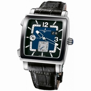Ulysse Nardin Quadrato Blue and Black Dial Stainless Steel Black Leather Men's Watch 243-92CER-632