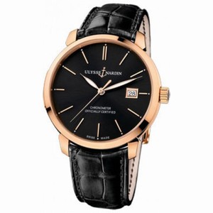 Ulysse Nardin San Marco Classico Black Dial 18kt Rose Gold Black Leather Men's Watch 8156-111-2-92
