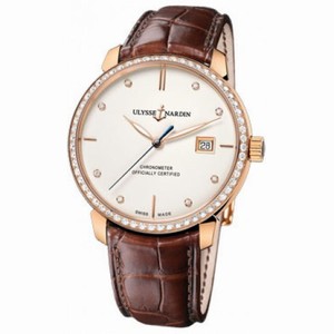Ulysse Nardin San Marco Classico Ivory Dial 18kt Rose gold Diamond Brown Leather Men's Watch 8156-111B-2-991