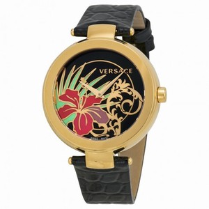 Versace Mistique Hibiscus Dial Black Leathers Black Ladies Watch 19Q80D9HIS-S009