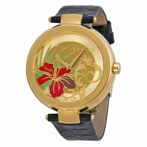 Versace Mistique White Hibiscus Black Leather Ladies Watch I9Q80D2HI-S009