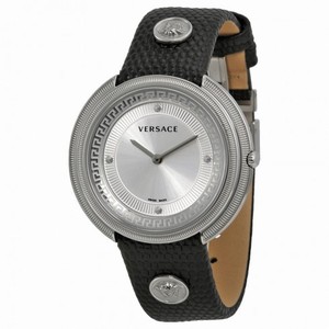 Versace Thea Silver Dial Black Leather Ladies Watch VA7010013