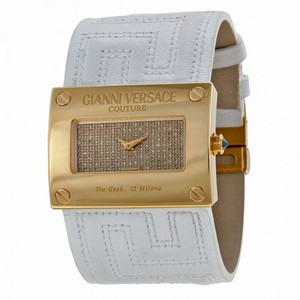 Versace V-Couture Gold Diamond Pave Dial White Leather Ladies Watch 71Q00SD91F-S001