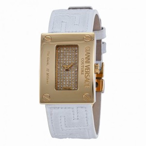 Versace V-Couture Gold Diamond-set White Leather Strap Ladies Watch 72Q00SD91F-S001