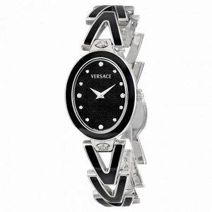 Versace V-Glam Black Diamond Dial Steel and Black Enamel Ladies Watch 60QE9SD009-SE09